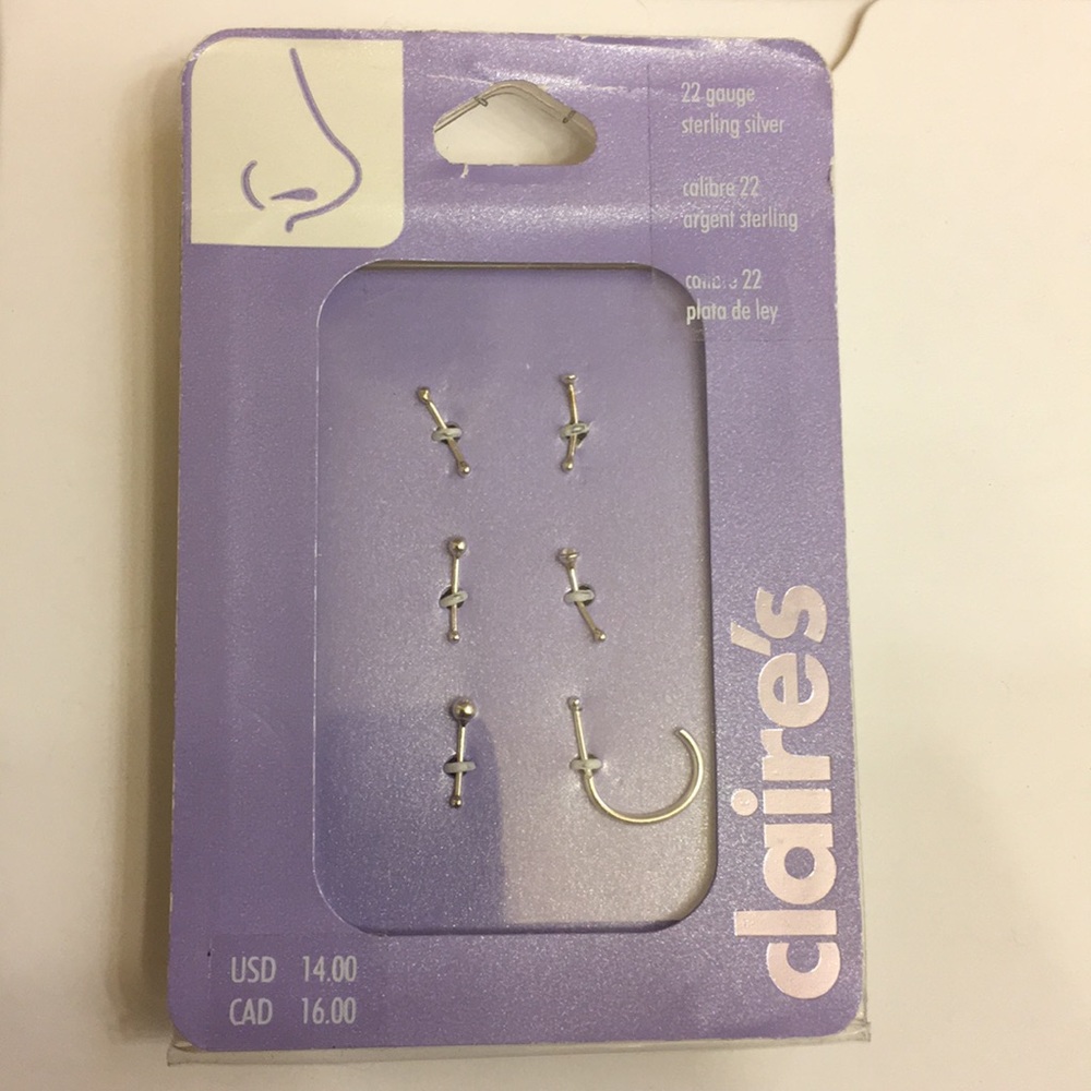 Nose ring set of 6, 22 Gauge sterling silver